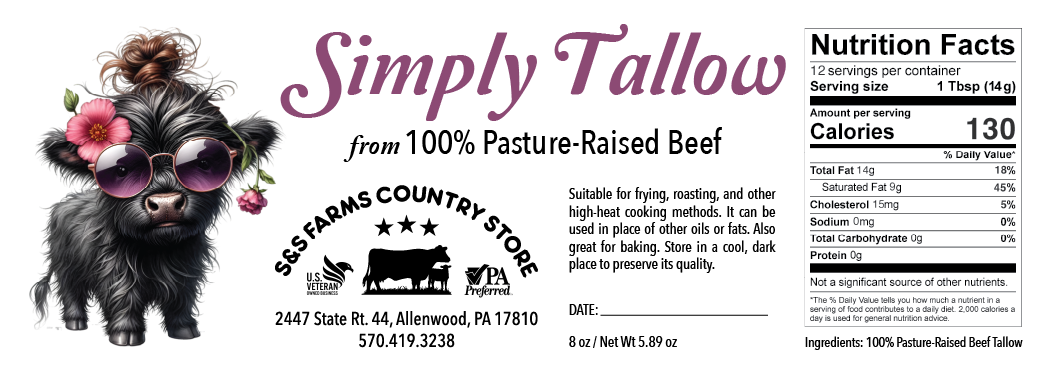 Premium Grass-fed Beef Tallow Natural Skincare Tallow | Cooking Tallow | Tallow Balm