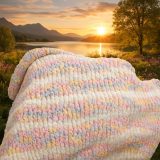 Handmade chunky chenille knit blanket 58x60 soft pastel farmhouse style