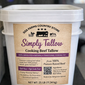 grass-fed beef tallow 25 lb bucket back side packaging