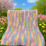 Handmade chunky chenille knit throw blanket 44x50 inches in pastel multicolor design