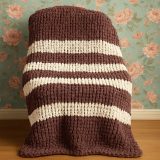 Handmade chunky chenille knit throw blanket 50x60 brown striped farmhouse style